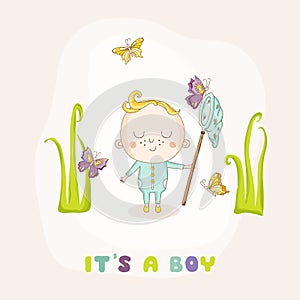 Baby Boy Catching Butterflies - Baby Shower Card