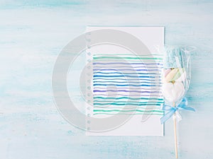 Baby boy child birthday card invitation on pastel background