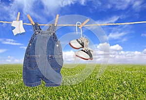 Baby Boy Child Clothes Hanging Outdoors