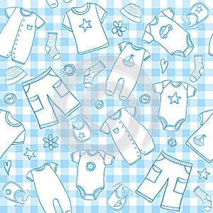 Baby boy clothes seamless pattern