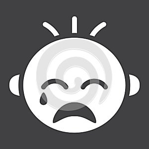 Baby boy cry solid icon, child and infant