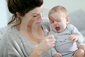 Baby boy crying for food