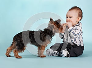 Baby boy and dog