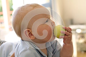 Baby boy eating apple