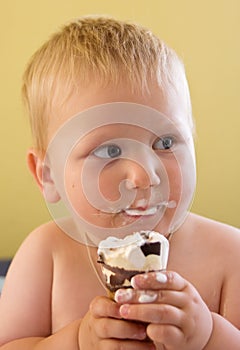Baby boy eating ice cream