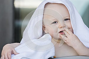 Baby Boy Eats Lunch After Swimming