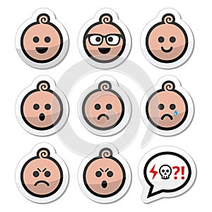 Baby boy faces, avatar icons set