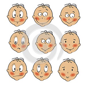 Baby boy faces collection on white background