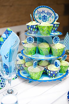 Baby boy first birthday party - table set