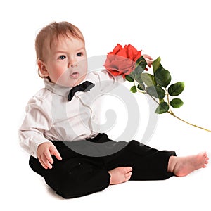 Baby boy gentleman suit and tie butterfly with rose