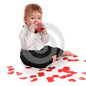 Baby boy gentleman suit and tie butterfly on white background