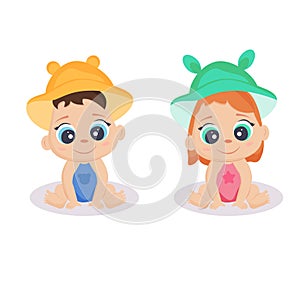 Baby boy and girl. Newborn babies. Illustration baby boy and girl.