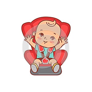 Baby boy or girl sitting in safety car seat