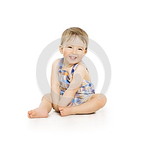 Baby Boy, Happy Toddler Kid Sitting on White, Smiling Infant Child Portrait