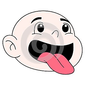 Baby boy head emoticon mocking sticking out tongue