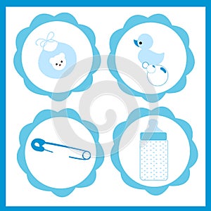 Baby boy icon set vector greeting card