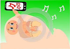 Baby boy listening to music on mom's tummy photo