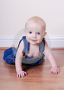 Baby boy in overalls