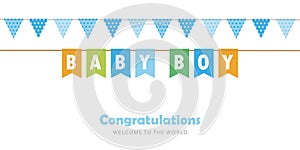 Baby boy party flag welcome greeting card for childbirth