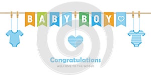 Baby boy party flag welcome greeting card for childbirth