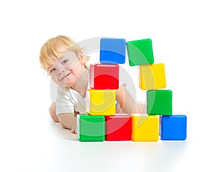 Baby boy playing with building blocks