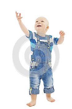 Baby Boy Raising Hand, Happy Toddler Child Looking Up