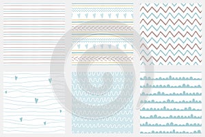 Baby boy shower blue collection Hand drawn seamless pattern set Blue simple textured background Vector collection