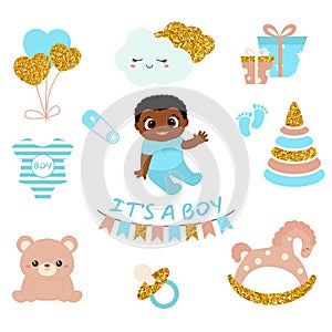 Baby boy shower design icons