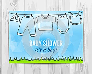 Baby boy shower invitation card.