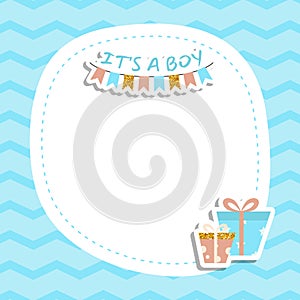 Baby boy shower invitation card with gift box present
