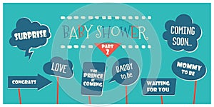 Baby boy shower party photo booth props vector elements