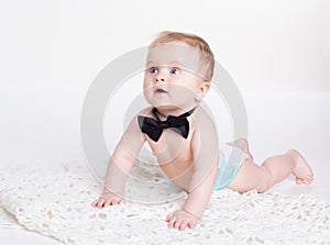 Baby boy sitting with bow tie