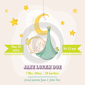 Baby Boy Sleeping on a Moon - Baby Shower or Arrival Card