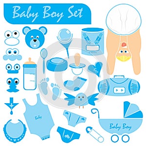 Baby boy symbols and icons set