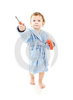 Baby boy with toy tools