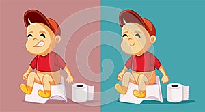 Baby Boy Before and After Treating Constipation Vector Cartoon