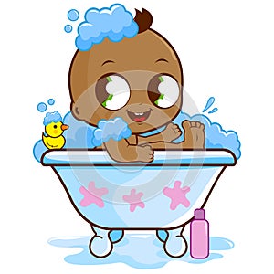 Baby boy in a tub taking a bath. Vector Illustration
