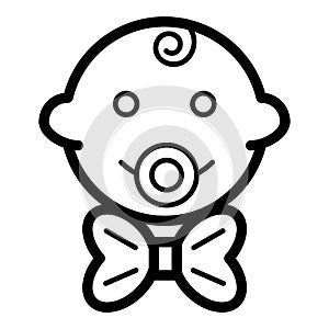 Baby boy vector icon. Black and white little gentleman illustration. Outline linear smiling baby face icon.