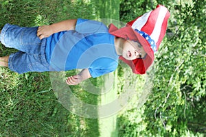 Baby boy wearing 4th of July hat