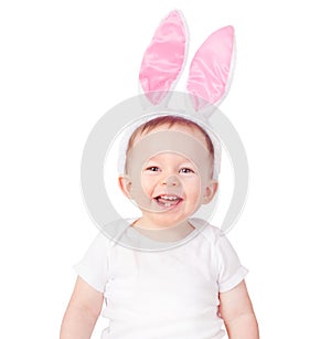 Baby boy wearing bunny ears
