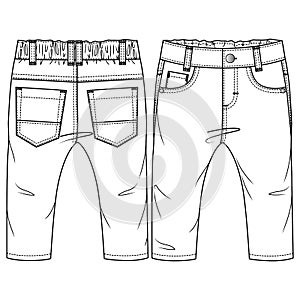 Baby Boys 5 pockets Pant Technical Fashion Illustration. Fashion flat sketch template. Woven, Denim, Twill CAD. Snap opening