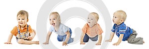 Baby Boys Group, Crawling Infant Kids, Toddler Children Isolated