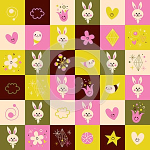 Baby bunnies hearts flowers nature pattern