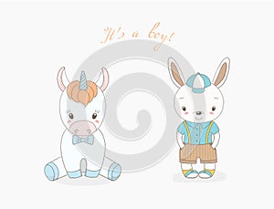 Baby bunny boy and baby unicorn boy