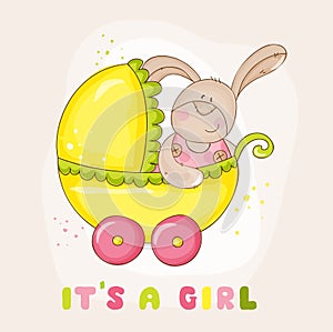 Baby Bunny in Carriage - for Baby Shower