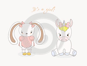 Baby bunny girl and baby unicorn girl