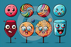 Baby candies with faces on a blue background. Generative ai