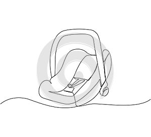 Baby car seat for a newborn one line art. Continuous line drawing of childhood, safety, protection, car, transportation