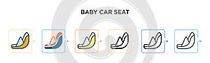 Baby car seat vector icon in 6 different modern styles. Black, two colored baby car seat icons designed in filled, outline, line