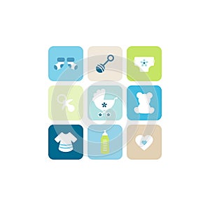 Baby Card Boy Nine Icons Blue Green Beige